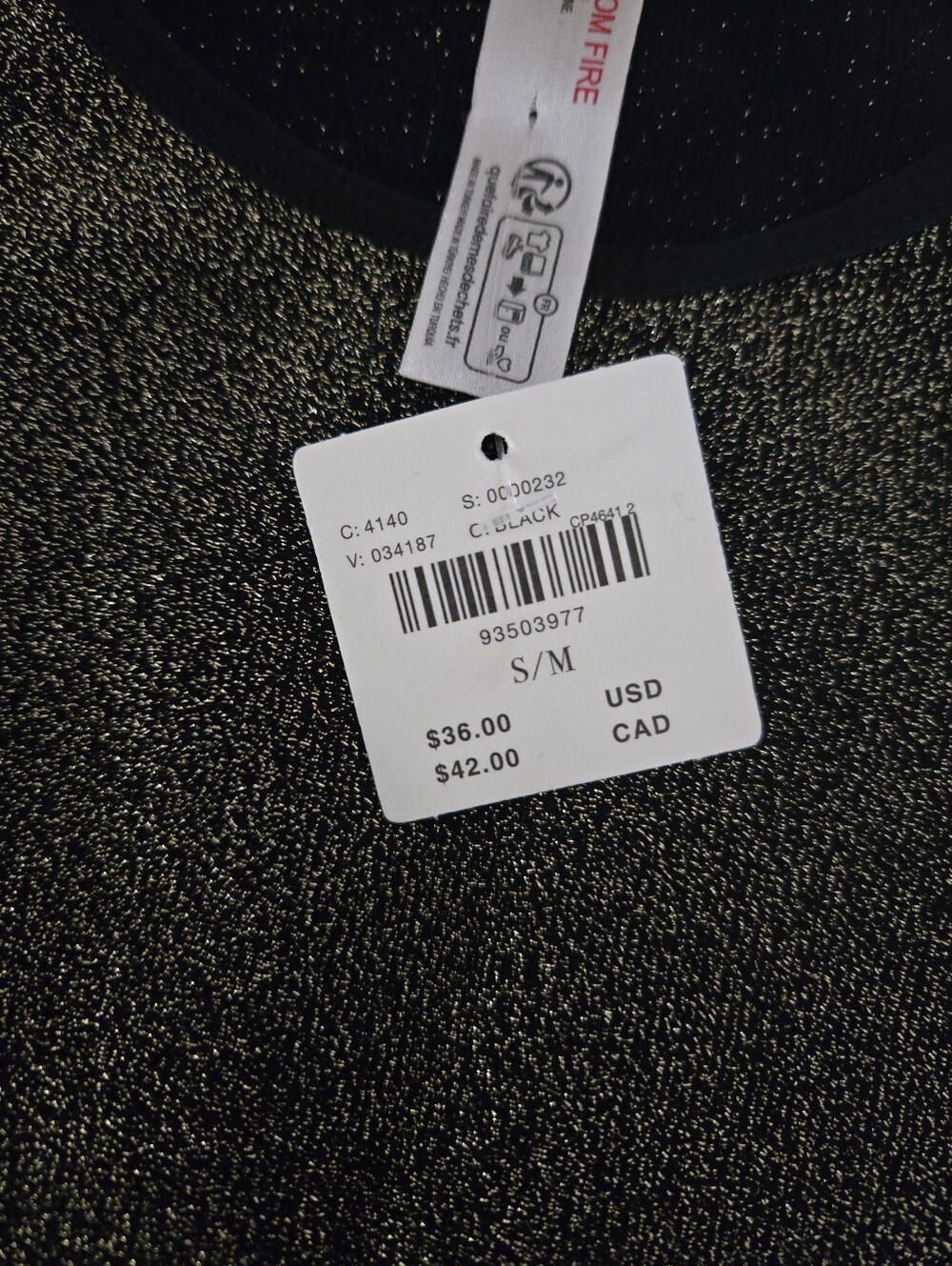 NWT LyreBird Seamless Shimmery Metallic Knit Tank Top - Black & Gold - Picture 4 of 4